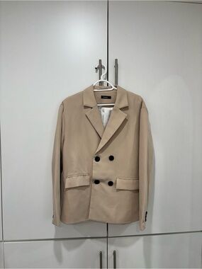 Beige Double-Breasted Men's Blazer Jacket